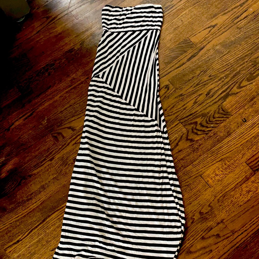 Long Strapless Striped Dress
